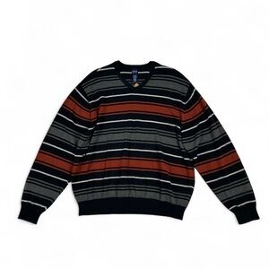 Y2K Oversized Striped V Neck Long Sleeve